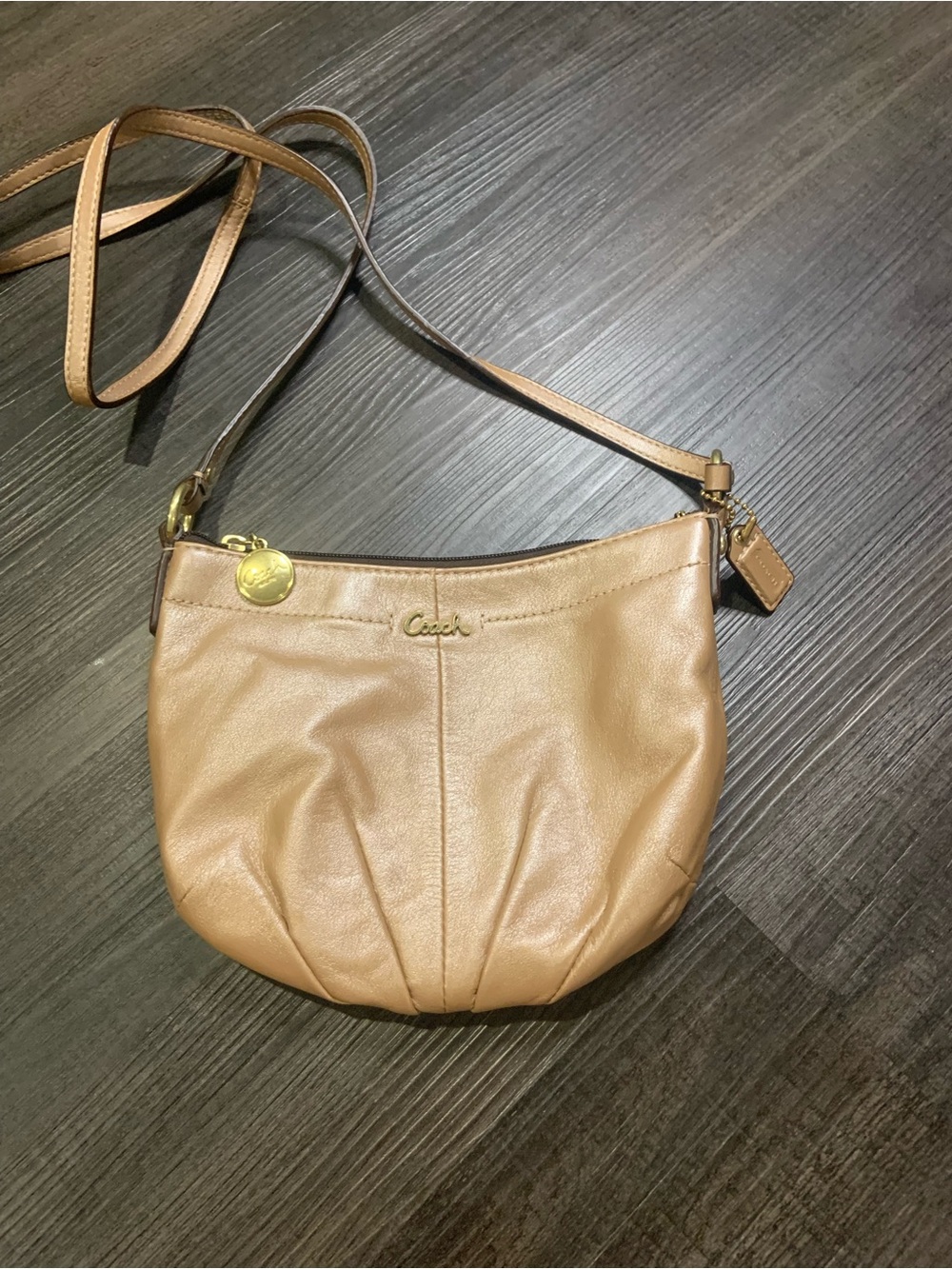 Coach Light Brown Leather Crossbody with Gold Hardware